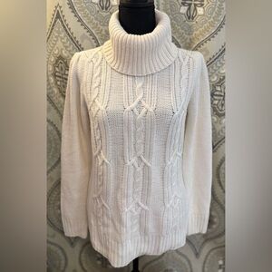 St. John's Bay White Cable Knit Turtleneck Sweater - Size Medium